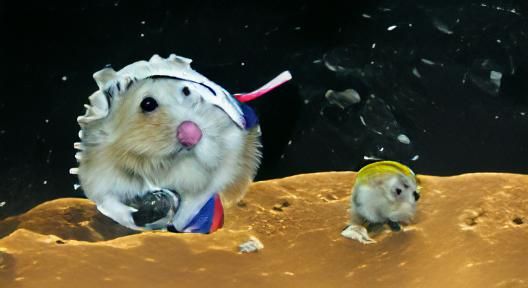 Hamster with astronaut helmet on the moon