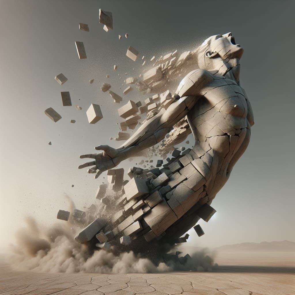 Side profile of a colossal
stone statue in a dynamic pose,
screaming and flying, carved with
resonant ...  by @HarrietM