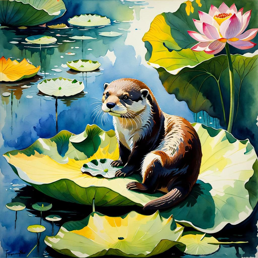 Otter and lotus  by @Mad Piece Maker