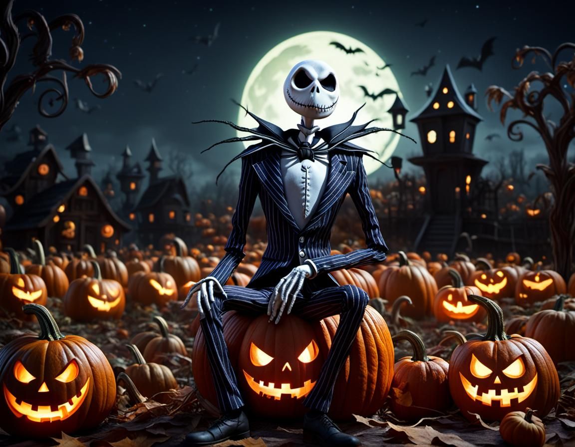 Jack Skellington Sitting in a Pumpkin Patch  by @EmzMc