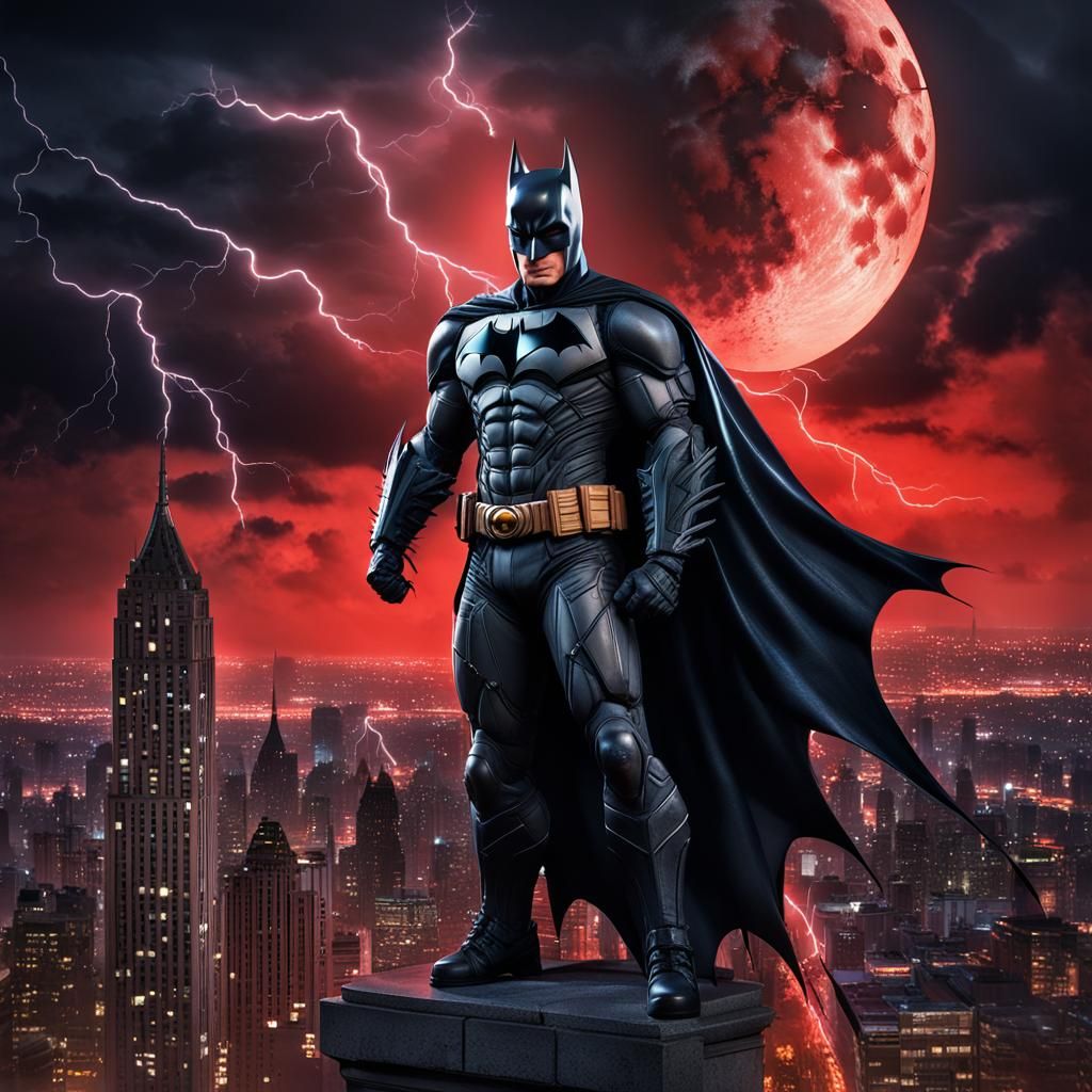 Batman full body on the top of a building in Gotham City by ...