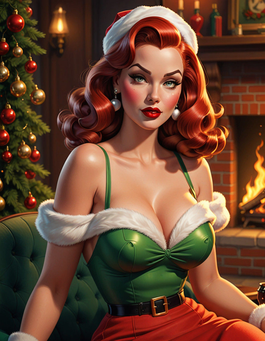 Santa Baby 💋 - Sultry Mrs. Claus Pin-Up in Vintage Cartoon