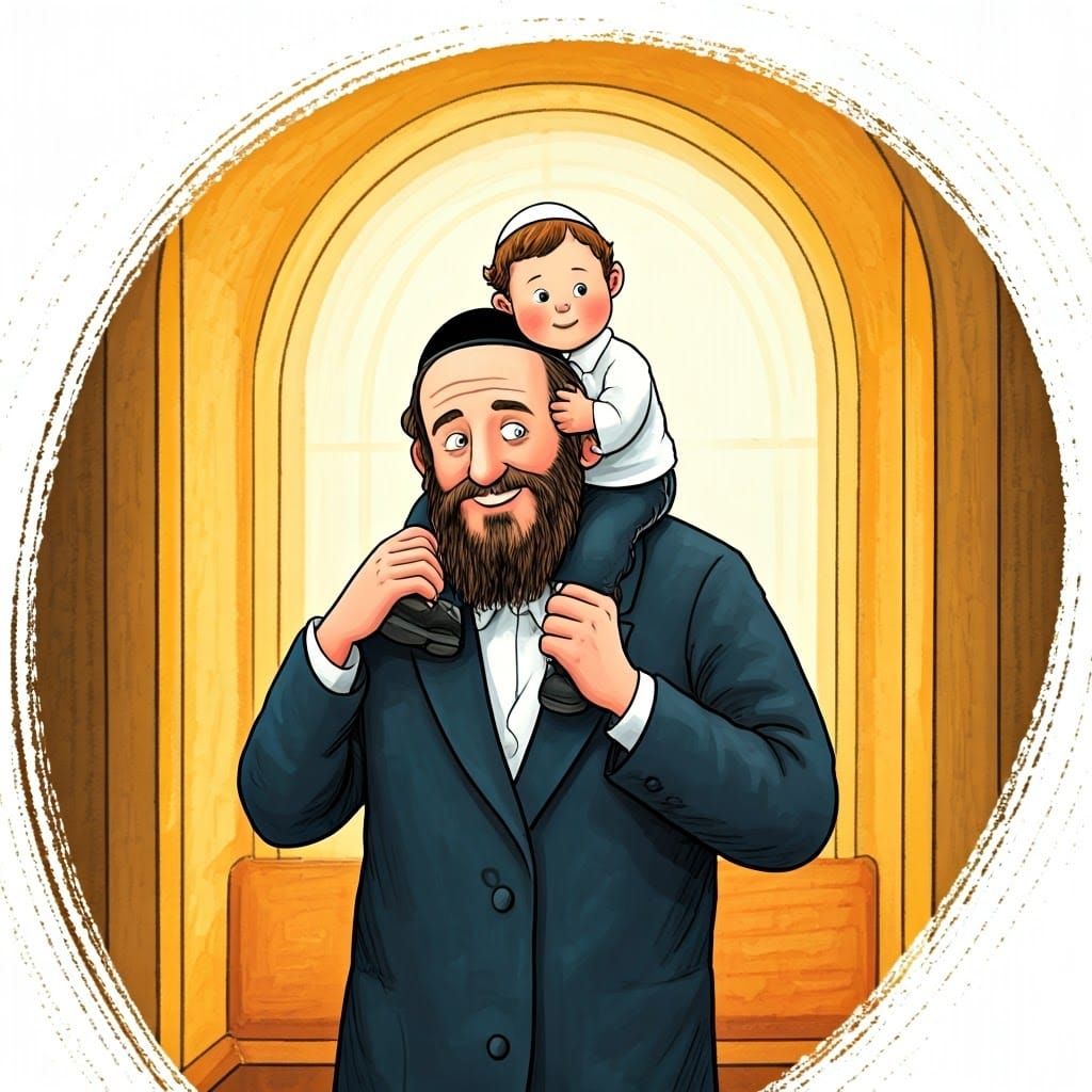 Hasidic Father and Child in Miron Illustration