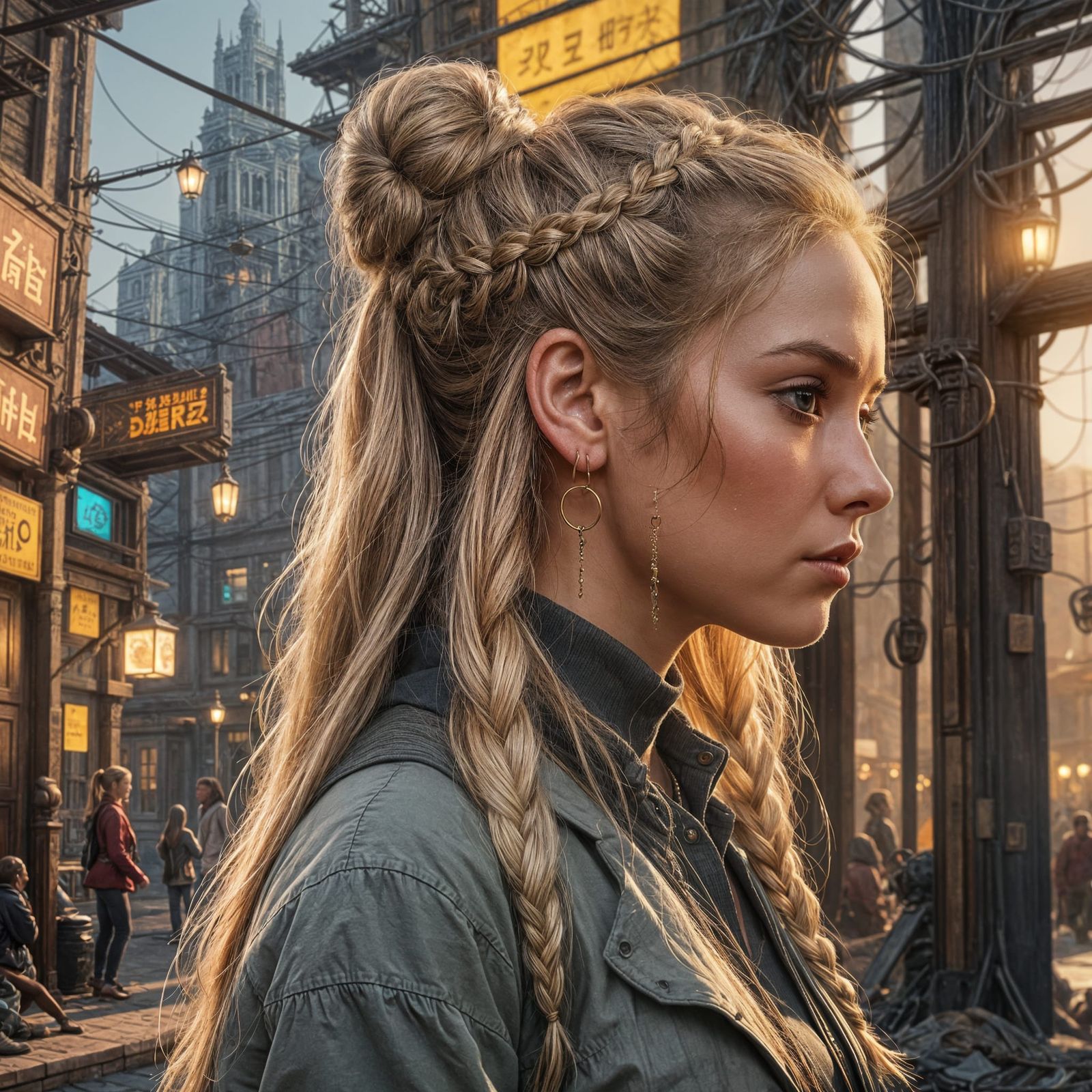 Young girl in a busy city