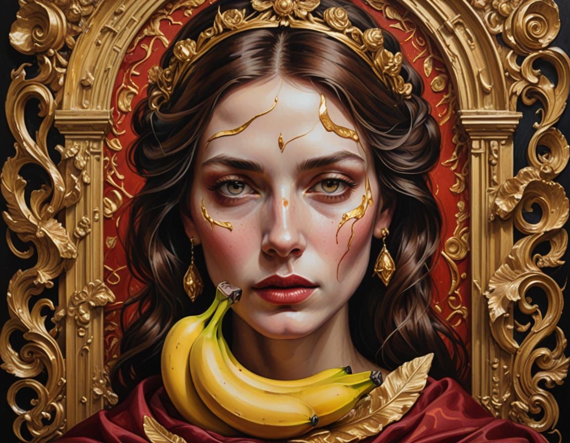 Ethereal Goddess in Crimson Gold Rococo Splendor - AI Art