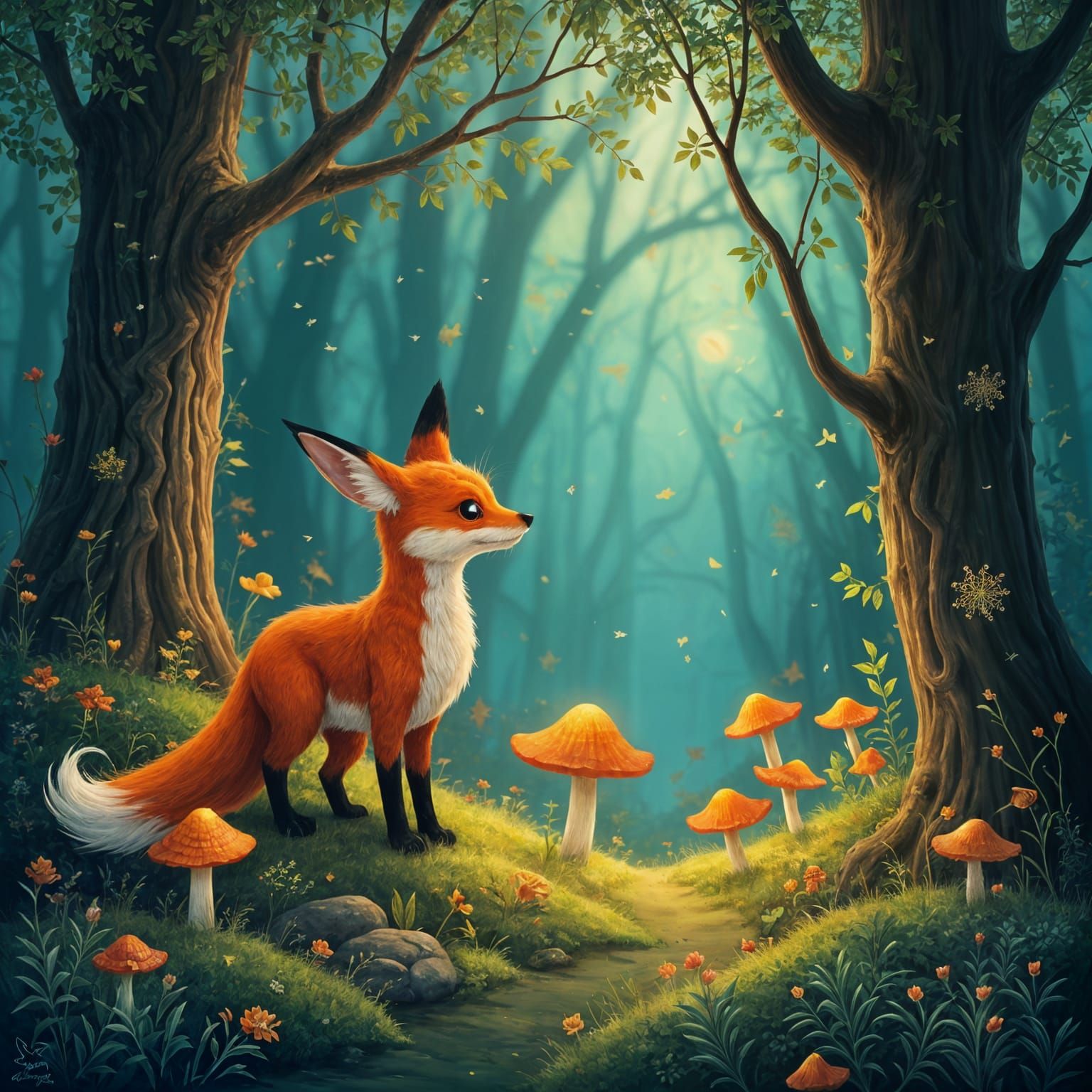 Mystical Fantasy Creatures in a Whimsical Setting