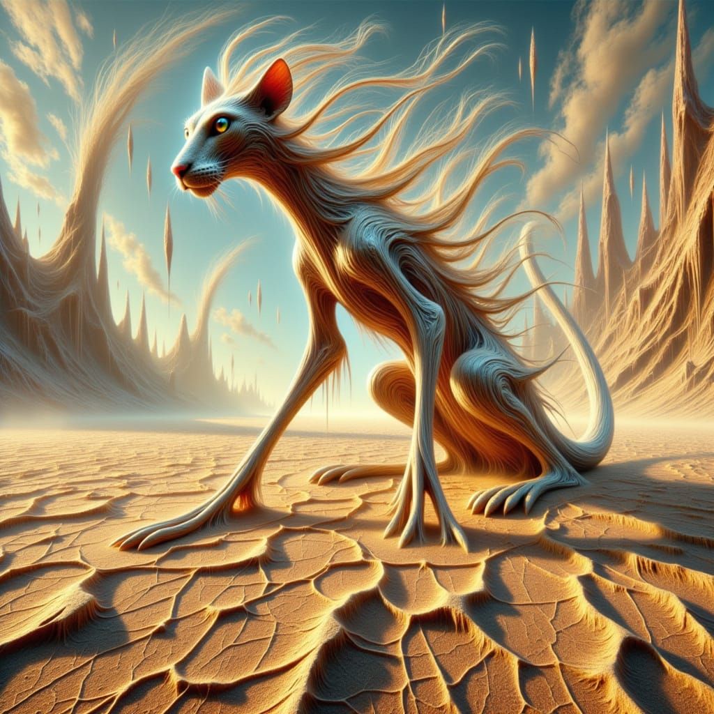 <lora:-Slender World-:1.0>  a sand elemental creature dissolving into a swirl of sand, hyprealistic fantasy image 64 megapixels hyperdetaile...