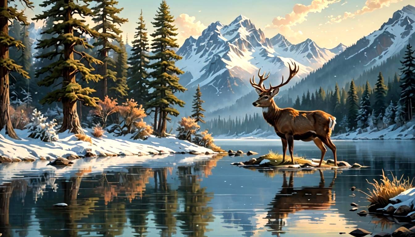 a scene at the edge of a lake  by @Ghexghe