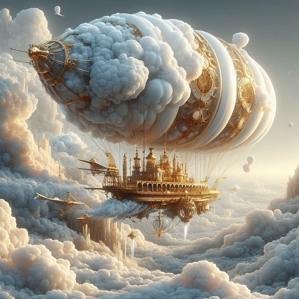 Clouds and Gold Hot Air Balloon