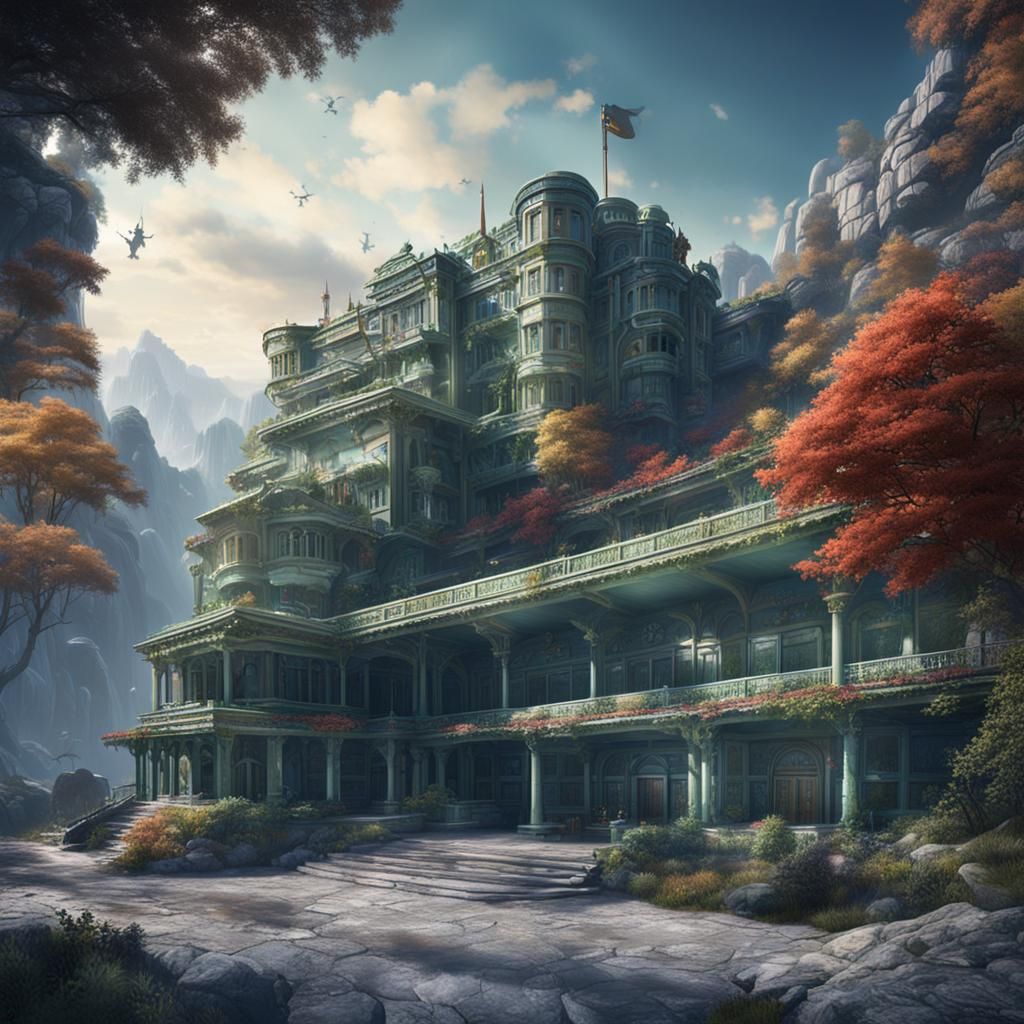 A hospital, sanatorium or health resort built on a mountain. - AI ...