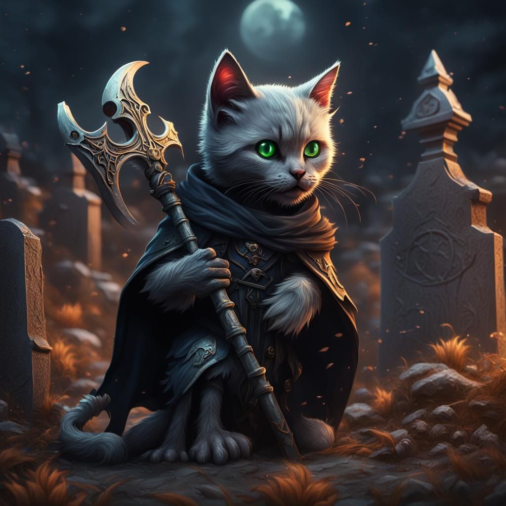 Grim Reaper kitten in graves
