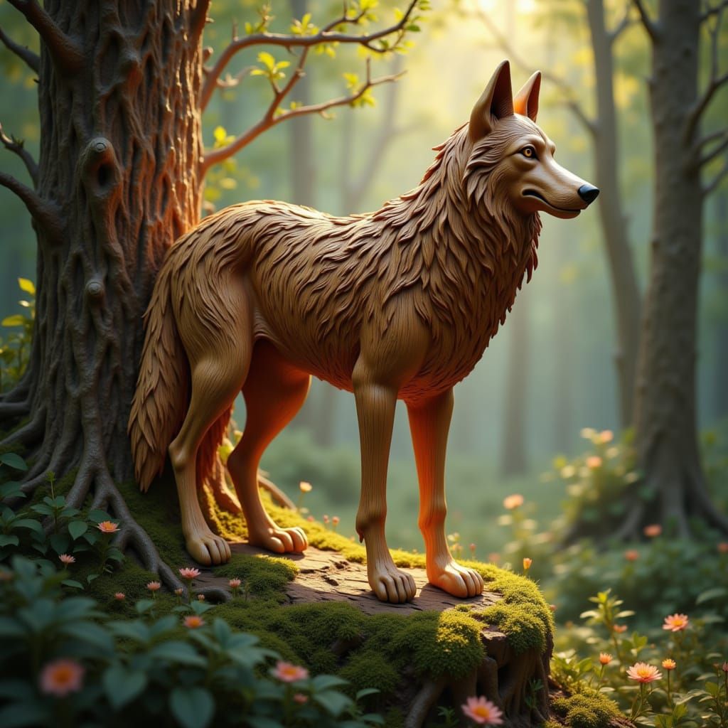 wolf made of wood <lora:The Wood of Red:1.0>
