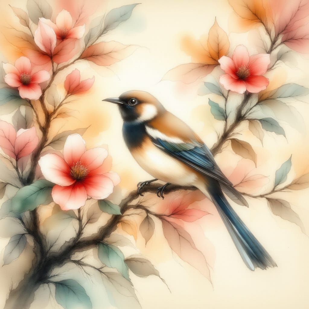 <lora:Ink Wash Paint:1.0> colored ink wash painting. Full screen. Soft focus. Gentle color gradient. Best quality. High-contrast brushstroke...