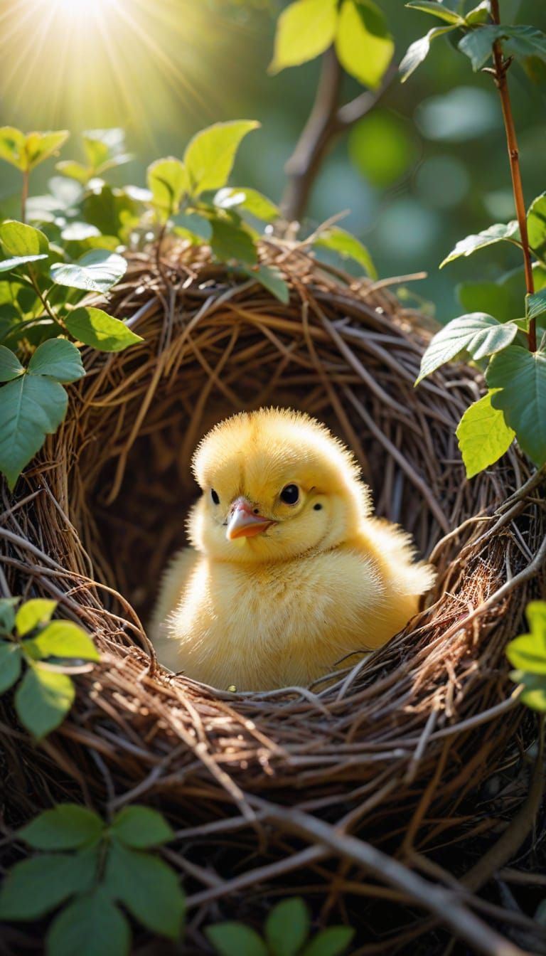 Young Chick in Nest, Wildlife Photography in Soft Focus