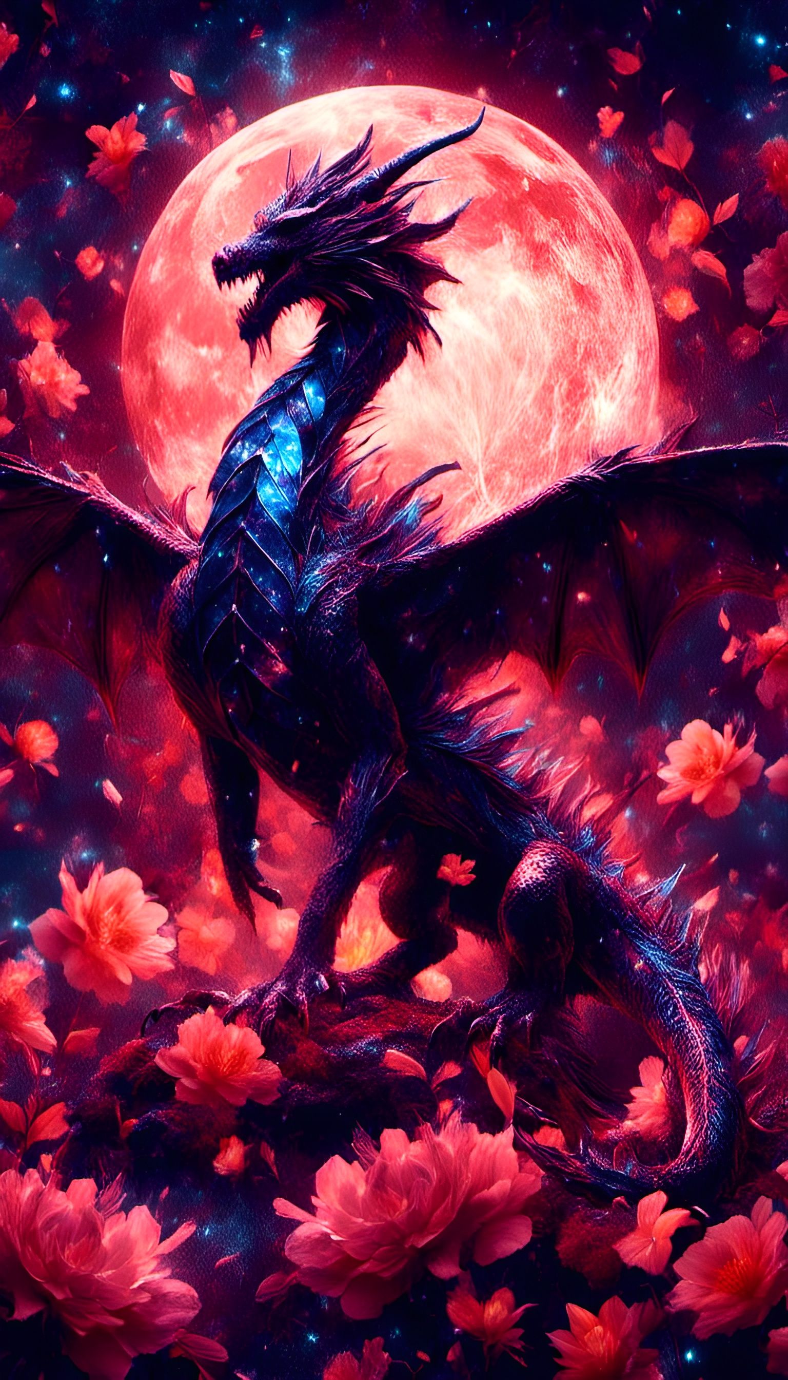 Crystal Feathered Dragon in Fire Blossom Garden