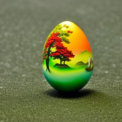 A japanese garden scene painted on an Easter egg, ultra deta...