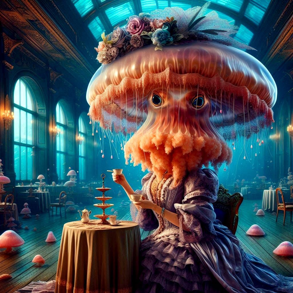 Jelly fish drinking tea.