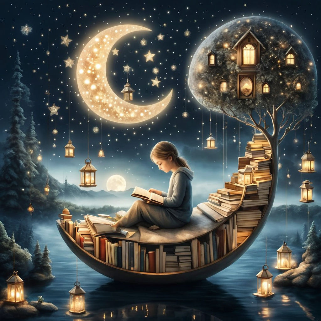 Nighttime Library   by @Eve Crowe