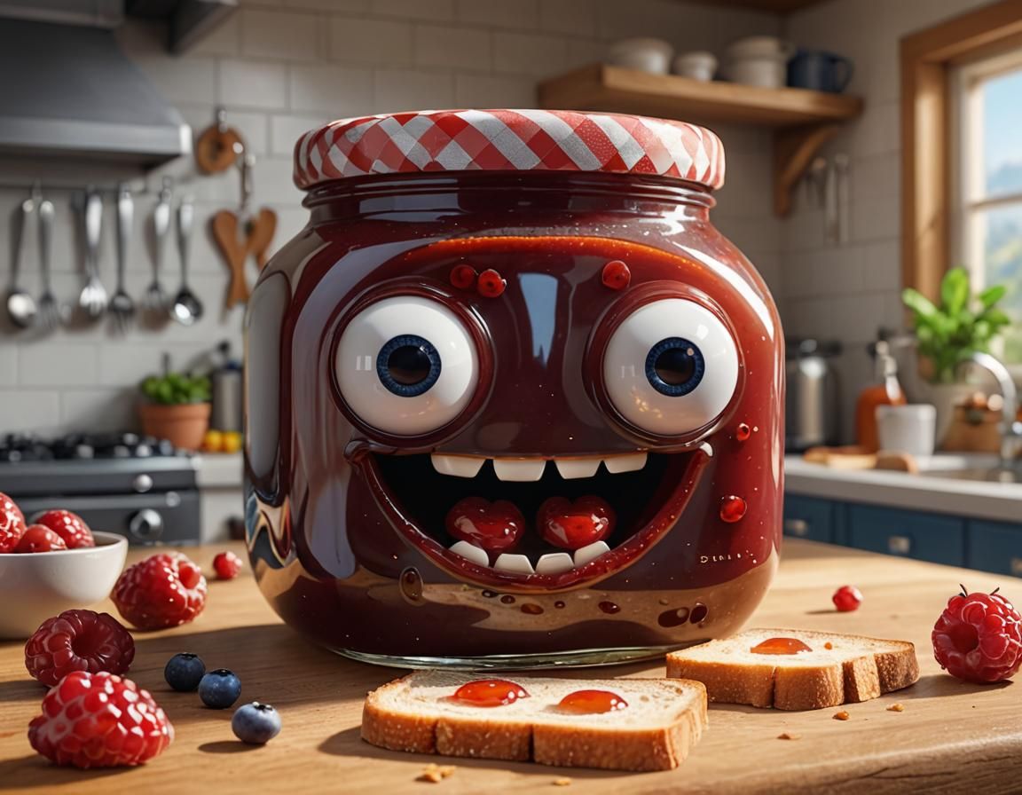 Cartoon Jam Jar with Googly Eyes: 3D Digital Art