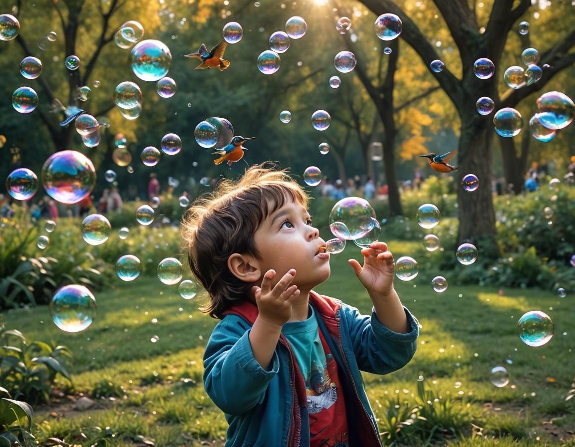 A child blows bubbles