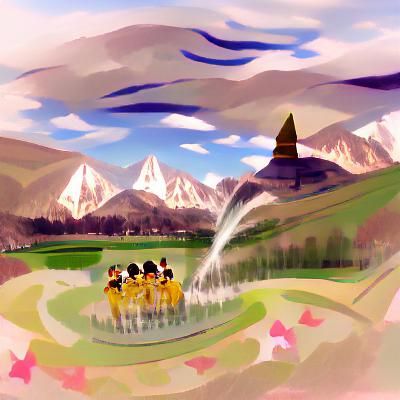 Across the plain, the prospect of mountains
And happiness, with friendship and fountains lowbrow