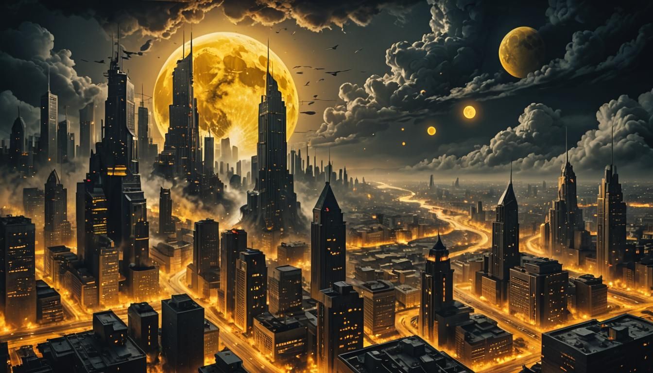 To create an amazing future city in distress, smoke, fire, d...