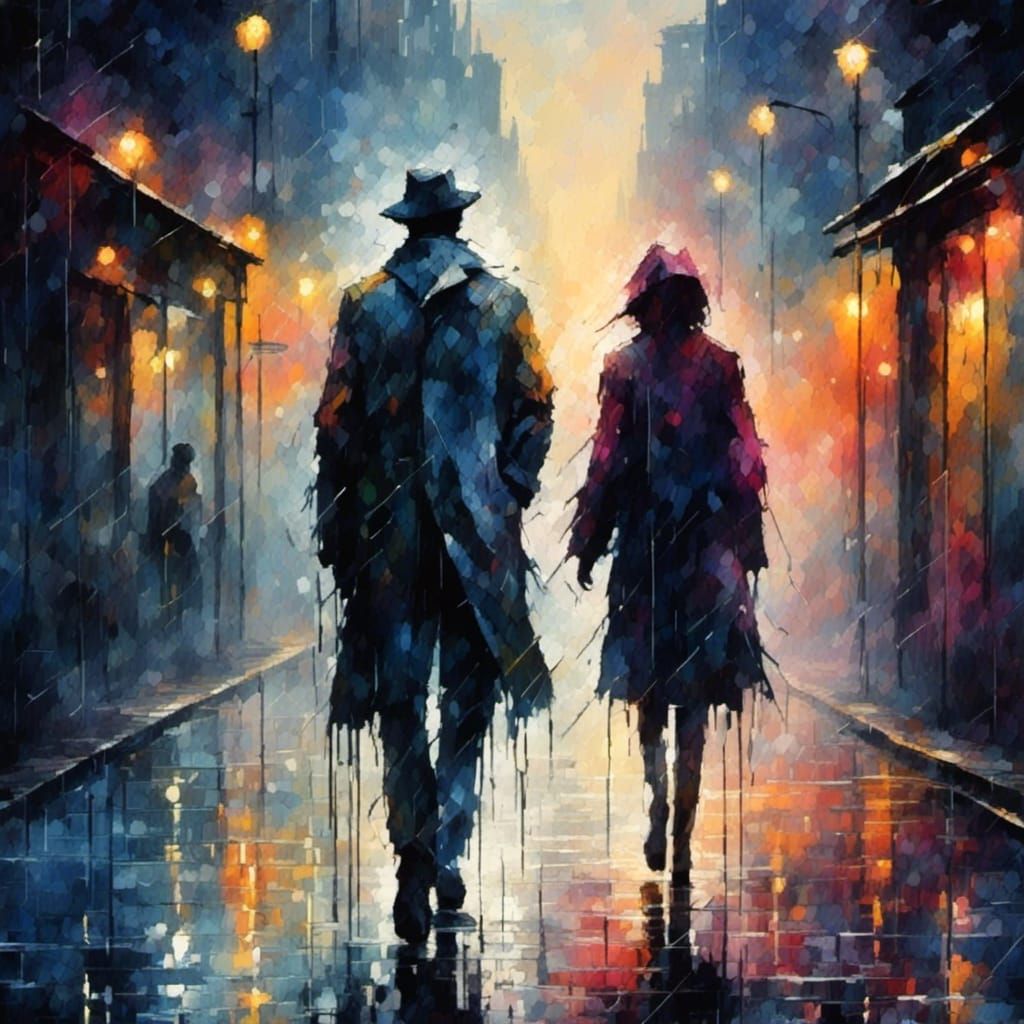 Cybernoir Alley Meeting: Man and Woman in Shady Dealings