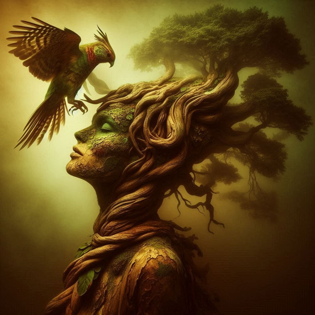 Tree women and birds