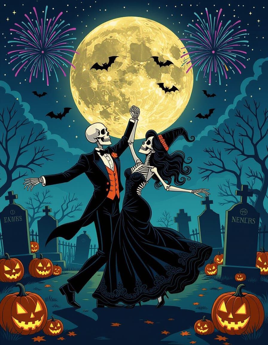 Moonlit Waltz of Forever: The Skeleton Couple’s New Year’s Ball