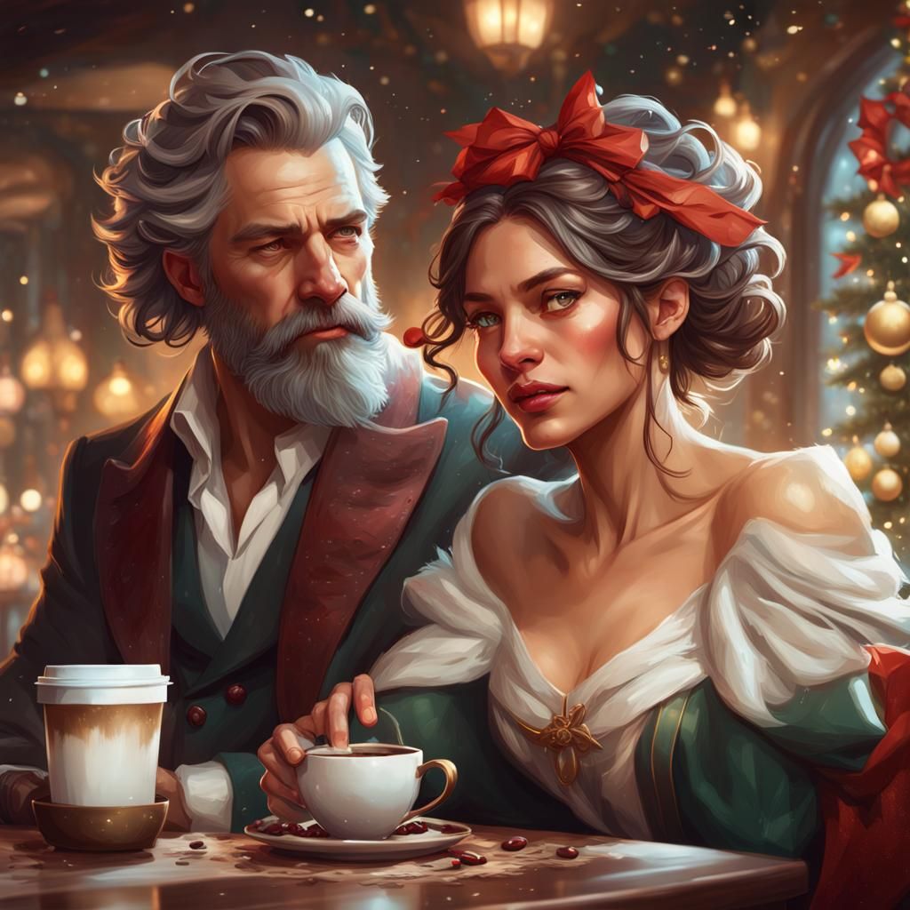 Christmas Coffee Portrait in Art Nouveau Style