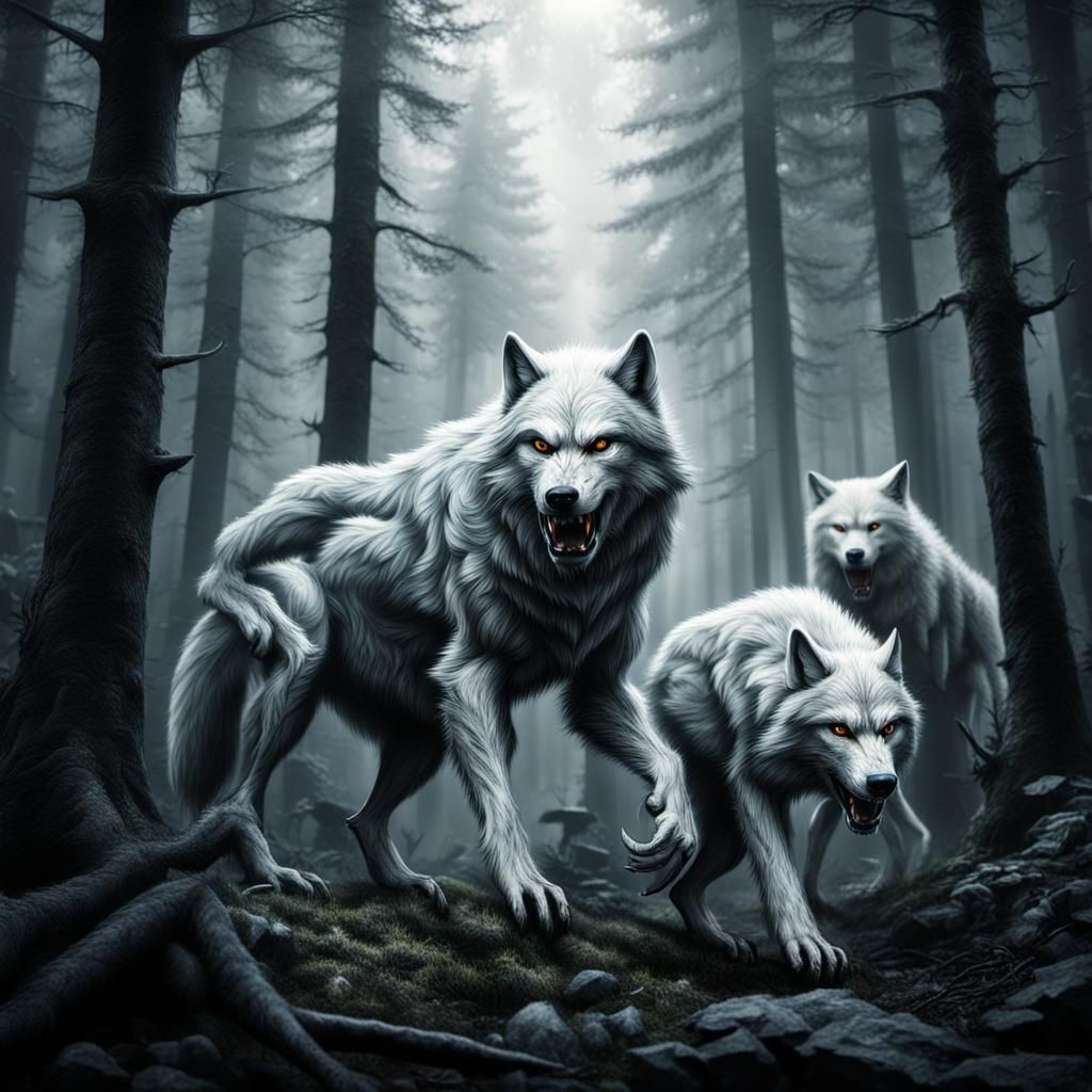 Mythological White wolf pack