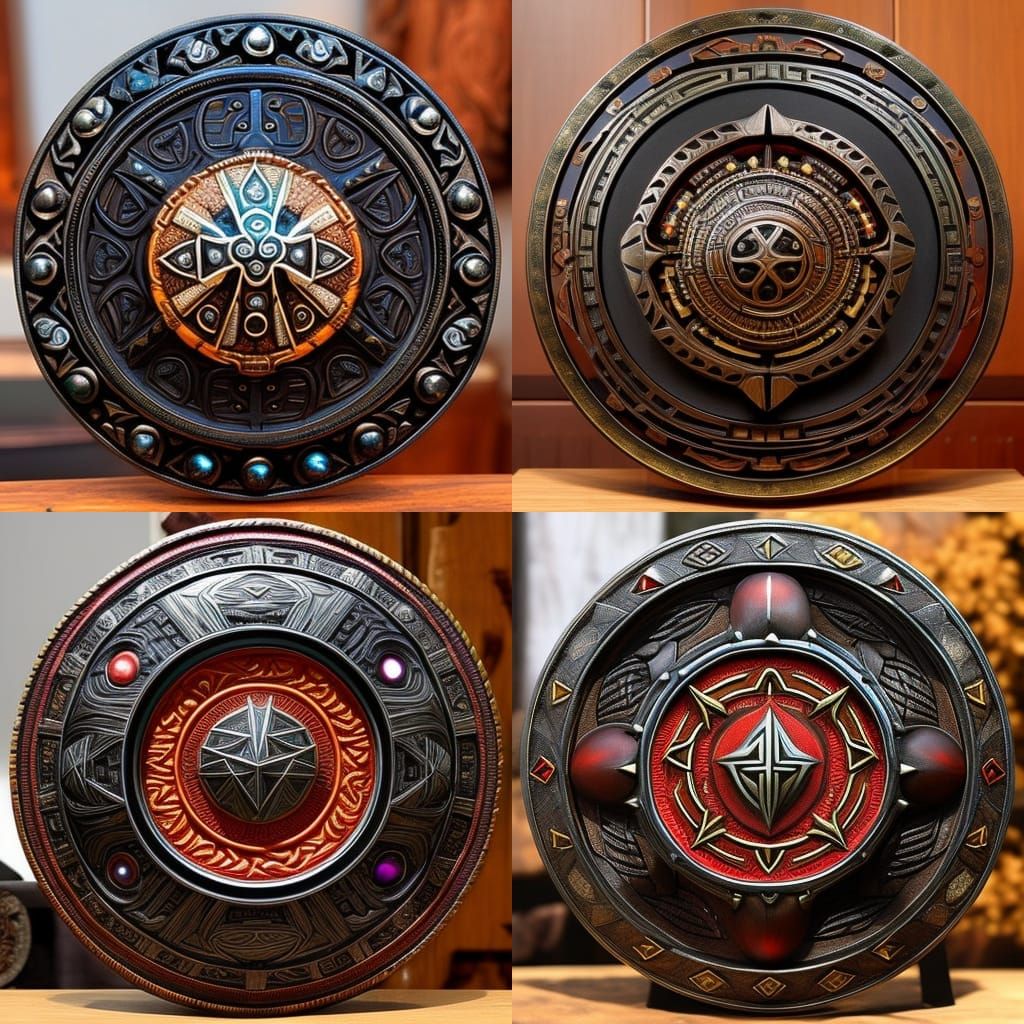 Intricate dwarven shield, skyrim, deadric style, dwarven colors - AI ...