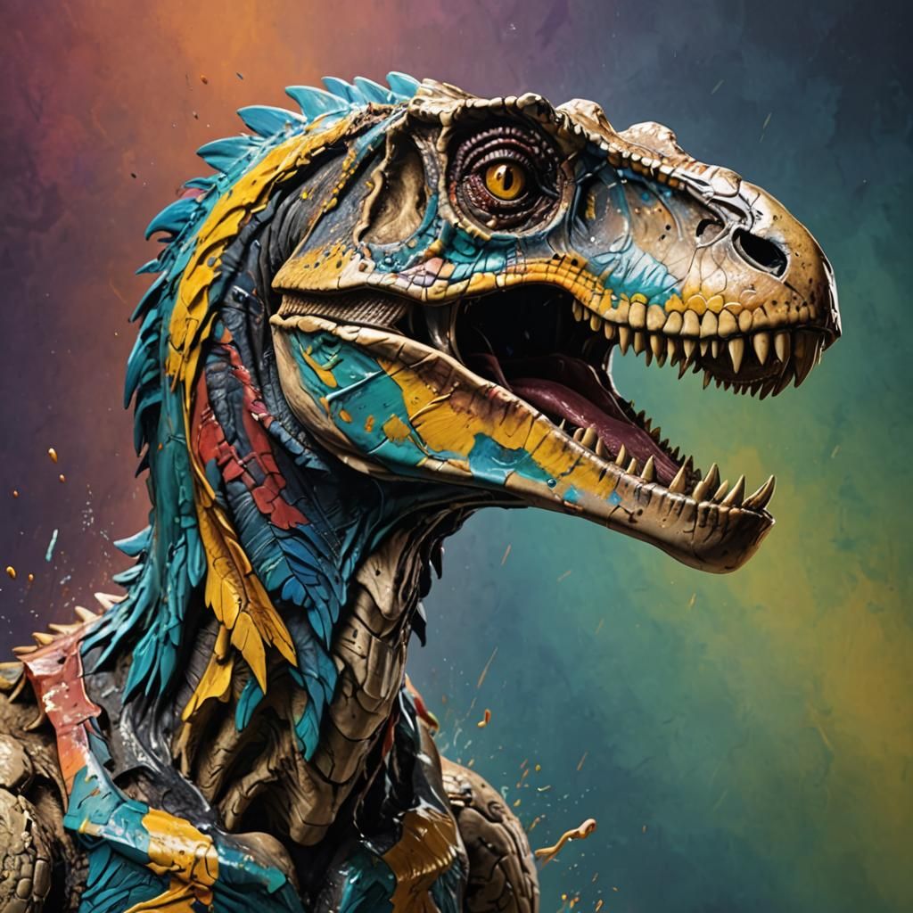 velociraptor skull full Hyperrealistic, splash art...