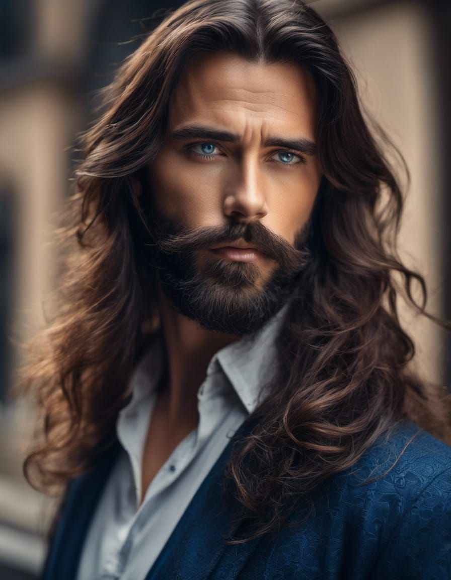 lora:RealisticPortrait:1.0> portrait of long haired bearded brunette  handsome charismatic man, deep blue eyes - AI Generated Artwork - NightCafe  Creator