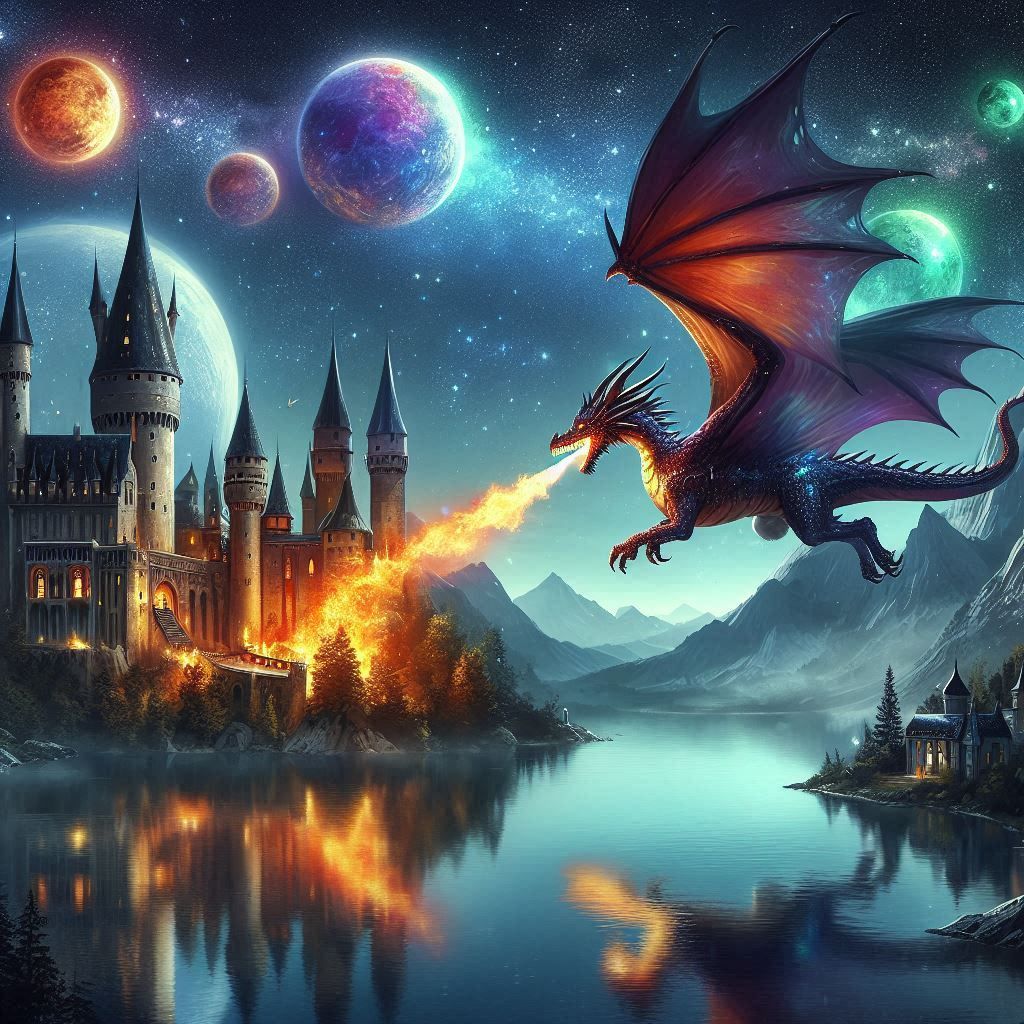 Dragon autour d'un château