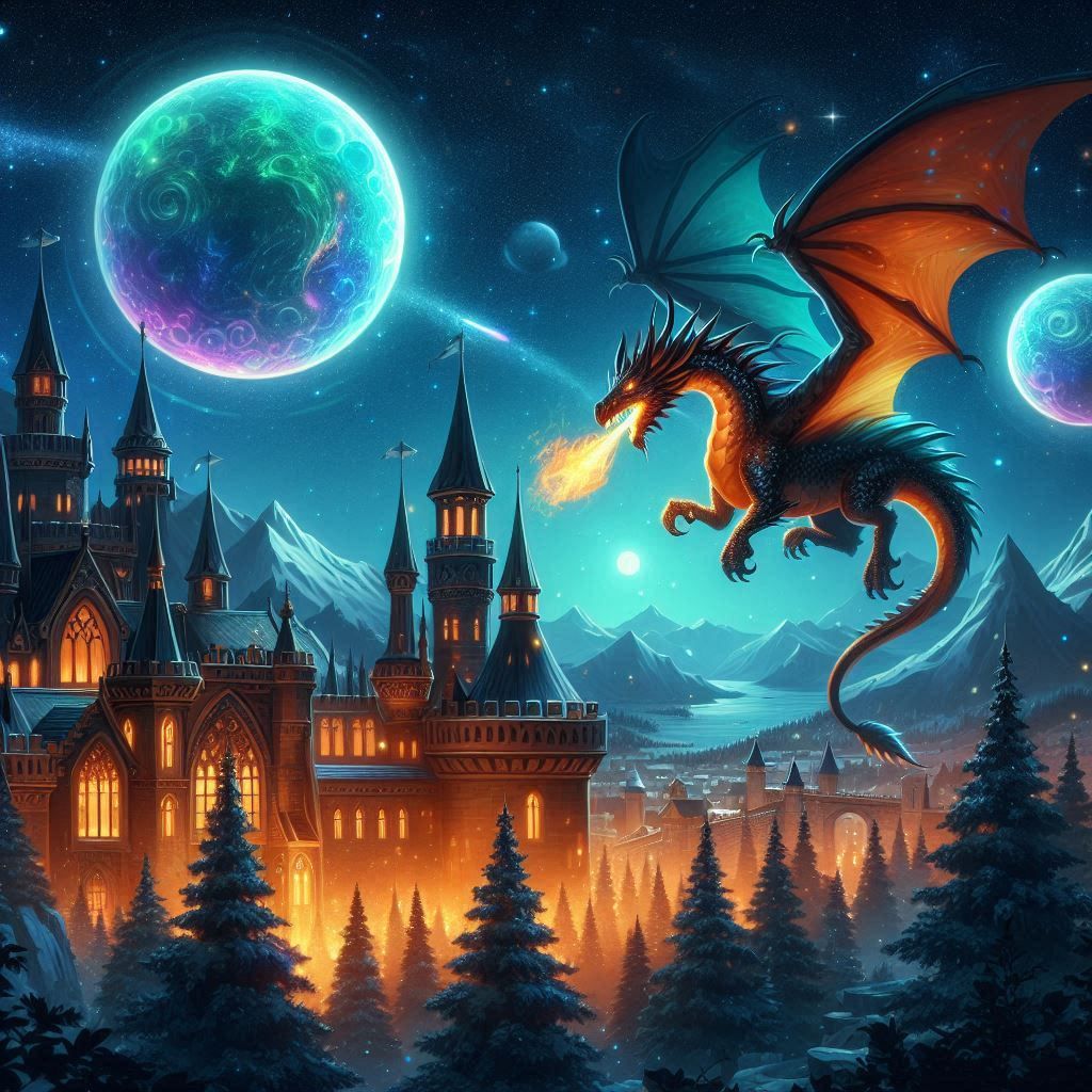 Dragon autour d'un château