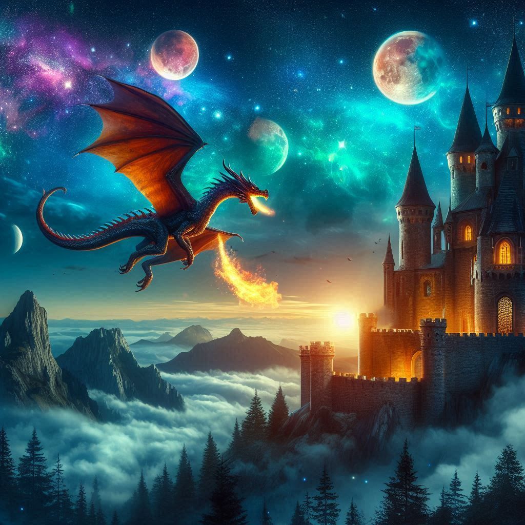 Dragon autour d'un château