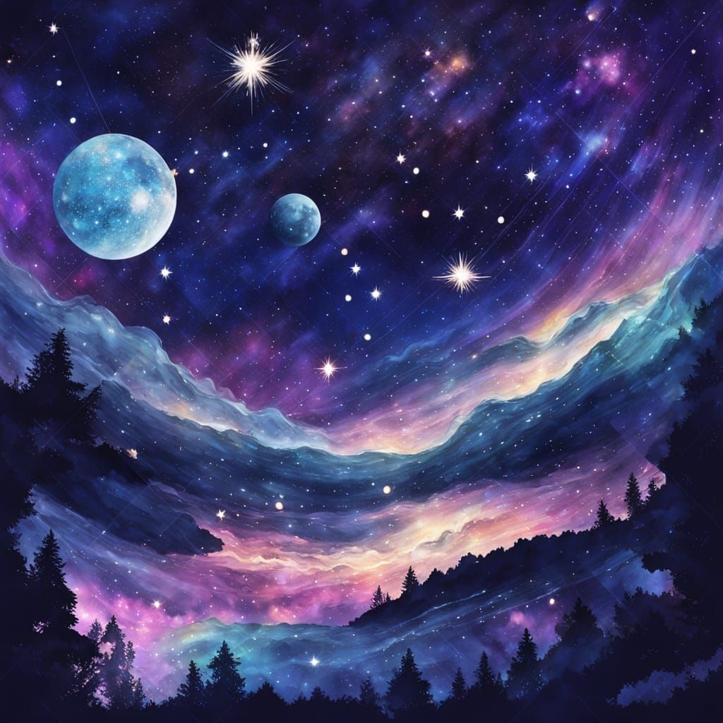 This fantasy double exposure image presents a captivating blend. In the foreground, you see the silhouette of a person seamlessly superimpos...