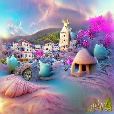 Little fairy town trending on Artstation Pablo Picasso conce...