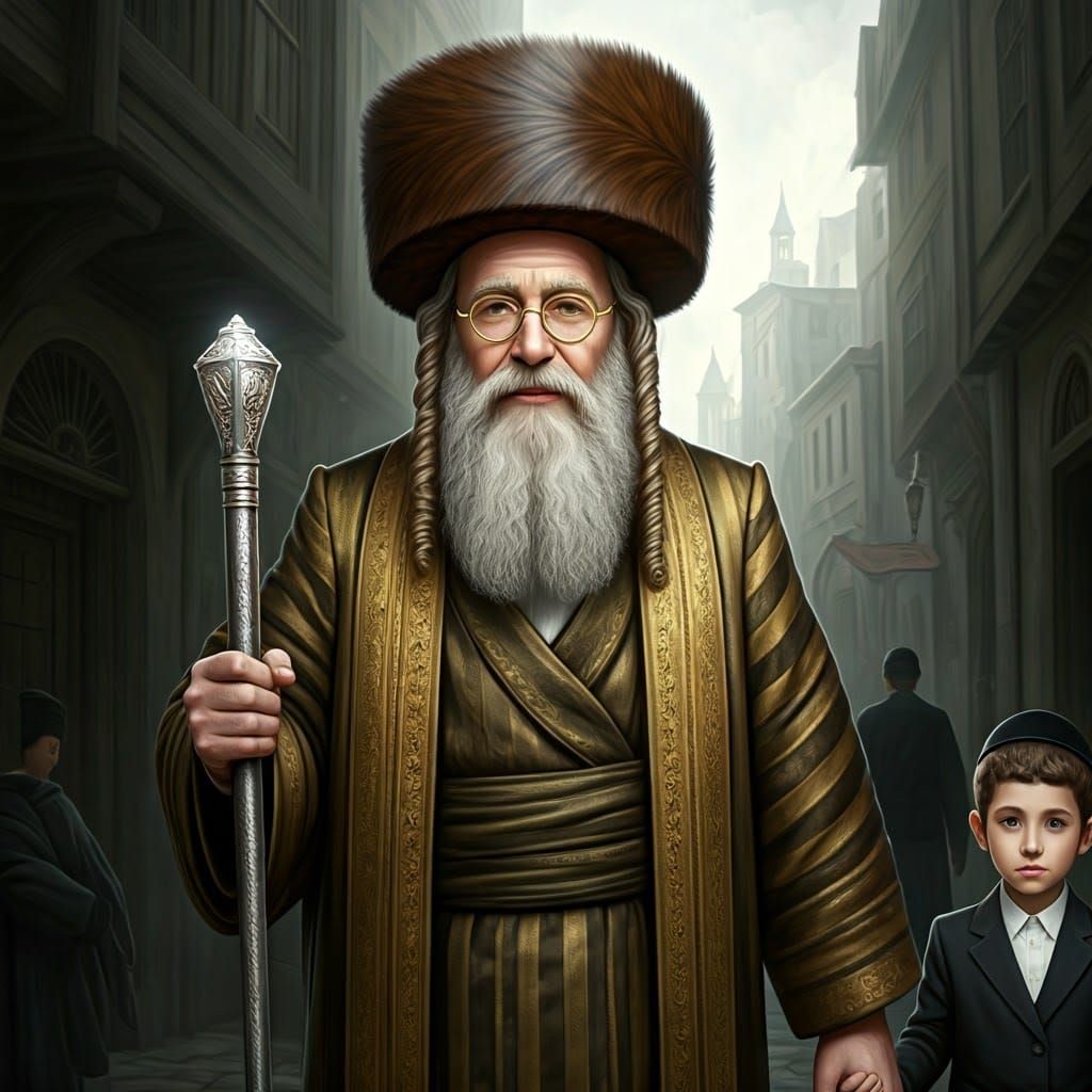 Orthodox Jewish Man in Traditional Golden Attire