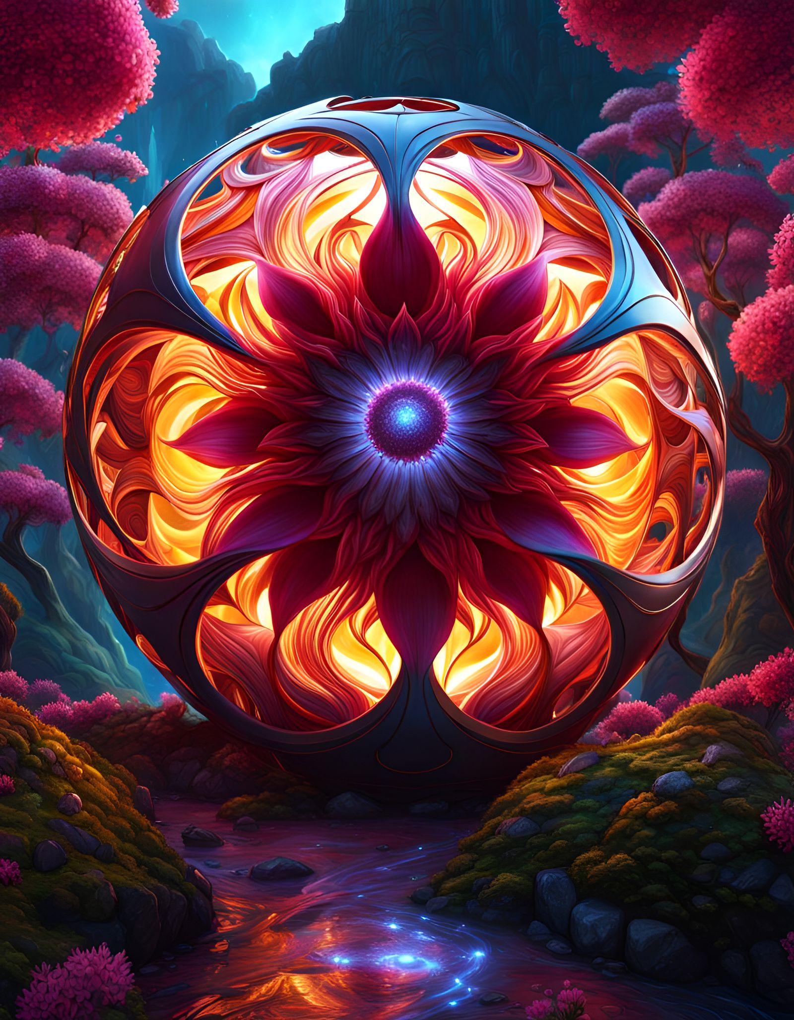Surreal Elven Flower Blossom with Technology Portal