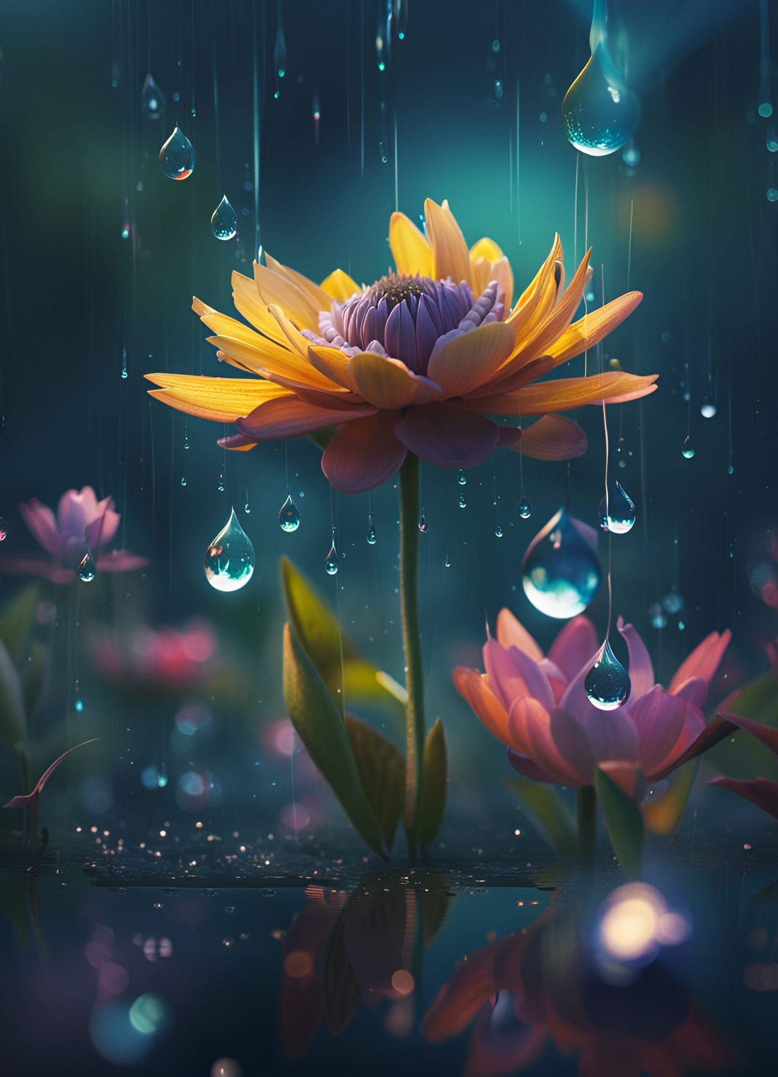 Rain Drops and Flowers - AI Generated Artwork - NightCafe Creator