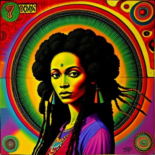 psychedelic reggae dub 70's album cover, hippie girl - AI Generated ...