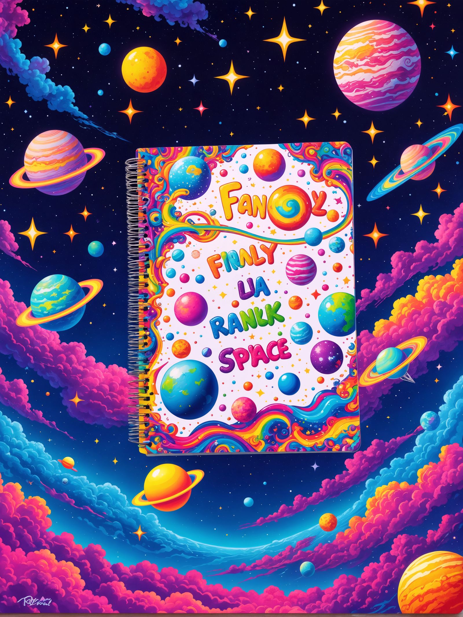 <lora:Frankly Lisa:1.0> The most Lisa Frank of outer space spiral notebook