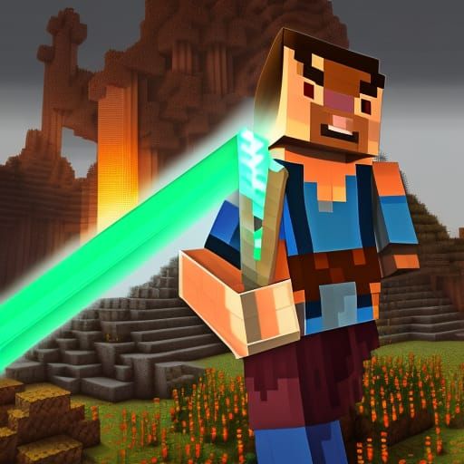 Minecraft Steve holding diamond sword