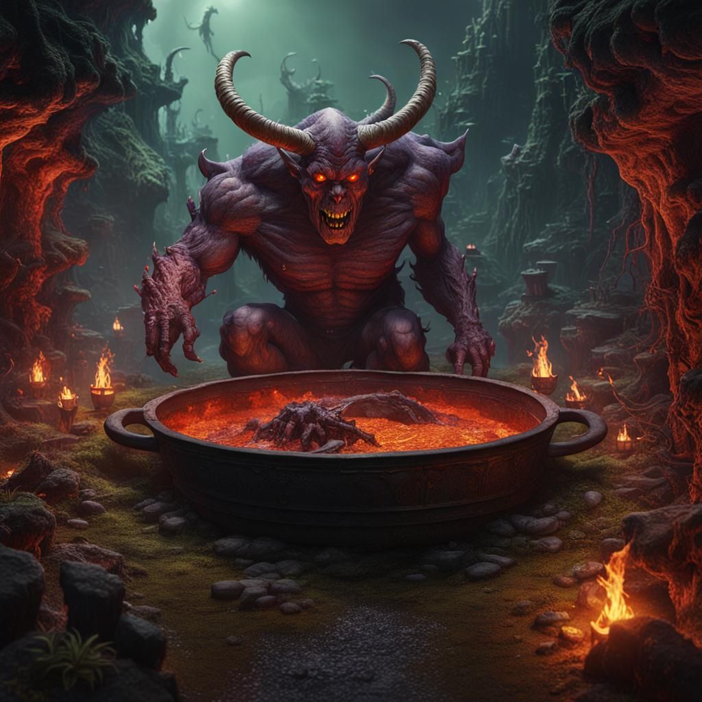 Giant demonic pan in the Garden of Hell