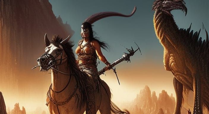 "Gypsy Warriors Male and Female riding alien beasts" Dark Fa...
