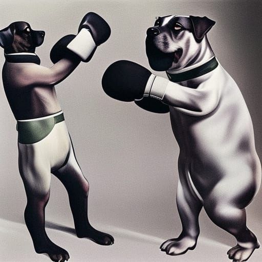 Surrealist Dogs Boxing with boxing gloves, by Salvador Dali 