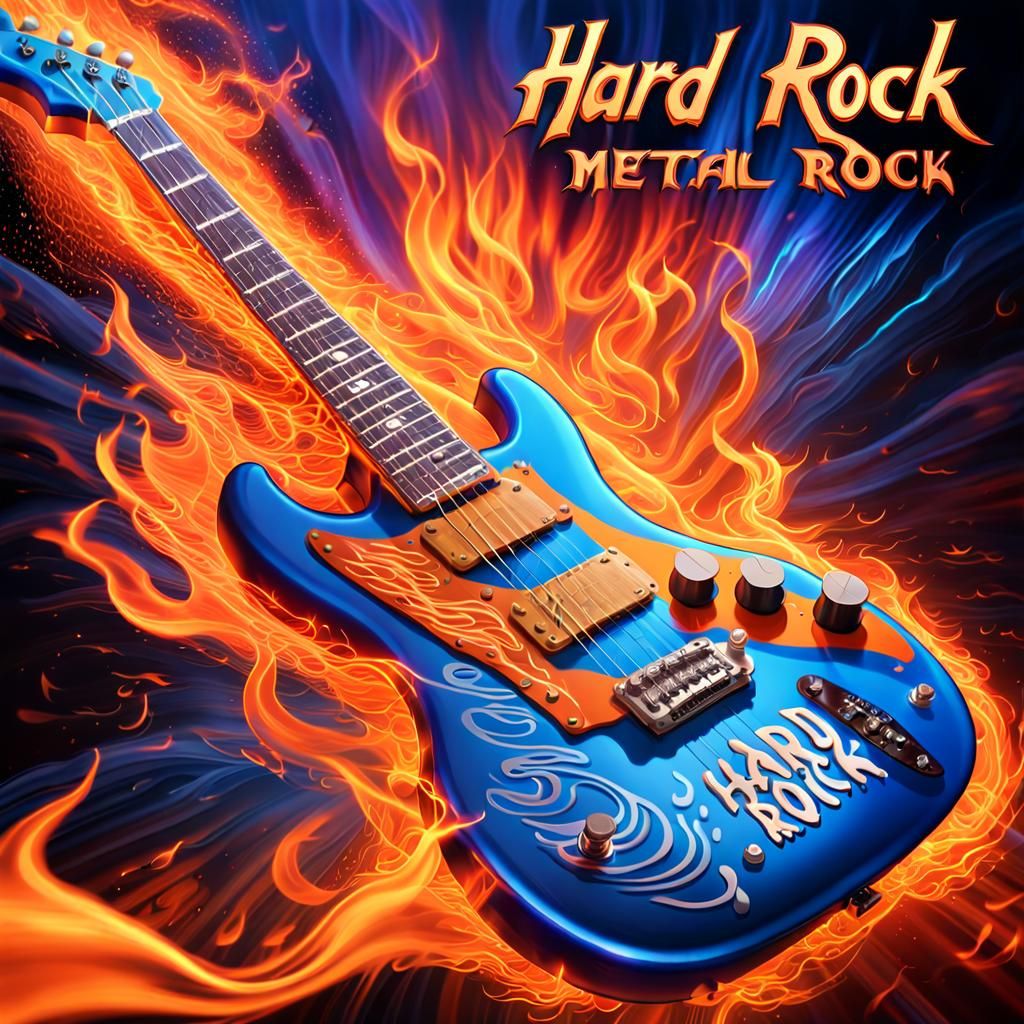 Made-up Record Sleeves with  written words " Hard Rock " metal typography tittle on a electric flames ...  by @KrystofM75