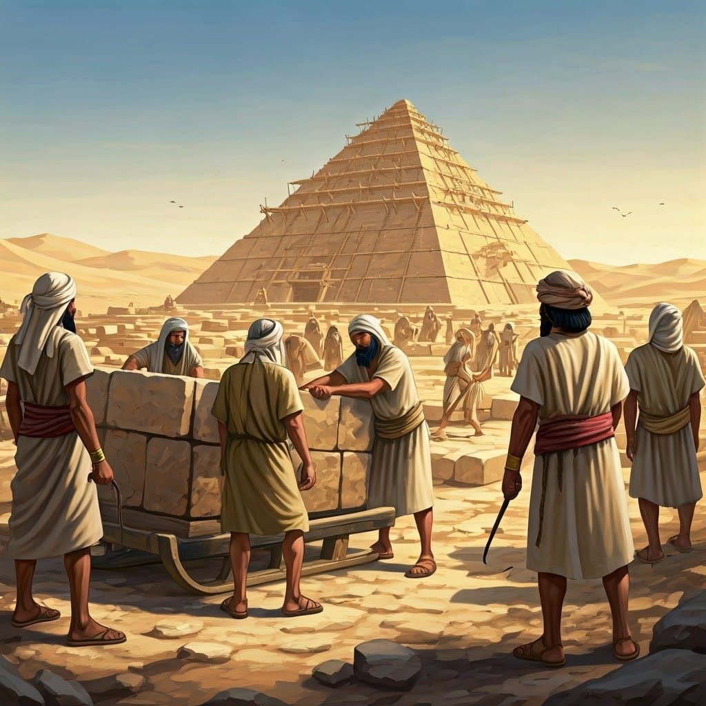 Ancient Jewish Laborers Building Pyramids in Egypt